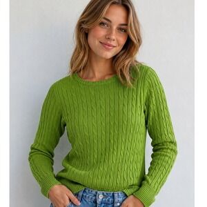 Vintage St. John's Bay Green Cable Knit Crewneck Sweater Cotton Blend Size L